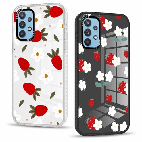 Phoona 2 Stück Handyhülle für Samsung Galaxy A32 5G Hülle 6,5'', Aesthetic Erdbeere Blume Muster Design Weiche TPU Ultra Dünn Transparent Silikon Schutzhülle Kratzfeste Case für Mädchen von Phoona