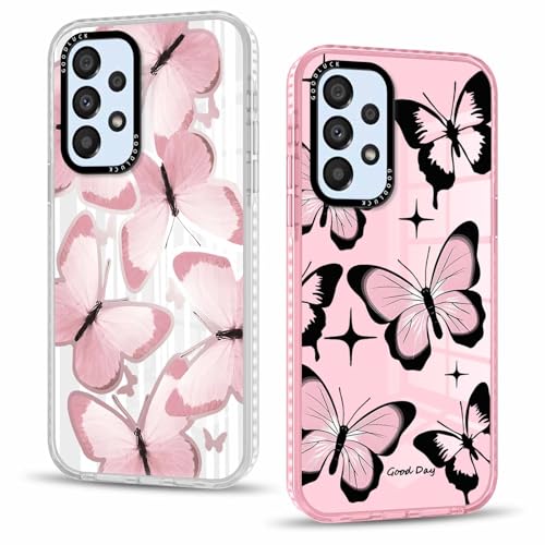 Phoona 2 Stück Handyhülle für Samsung Galaxy A53 5G Hülle 6,5'', Aesthetic Schmetterling Muster Design Weiche TPU Ultra Dünn Transparent Silikon Schutzhülle Kratzfeste Case für Mädchen, 03 von Phoona