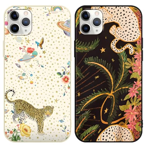 Phoona 2 Stück Handyhülle für iPhone 11 Pro Max Hülle 6,5'', Aesthetic Leopard Motiv Design Weiche TPU Ultra Dünn Silikon Schutzhülle Kratzfeste Stoßfest Kameraschutz Bumper Case für Mädchen, Schwarz von Phoona