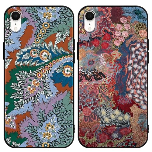 Phoona 2 Stück Handyhülle für iPhone XR Hülle 6,1'', Aesthetic Blumen Motiv Design Weiche TPU Ultra Dünn Silikon Schutzhülle Kratzfeste Stoßfest Kameraschutz Bumper Case für Mädchen, Schwarz von Phoona