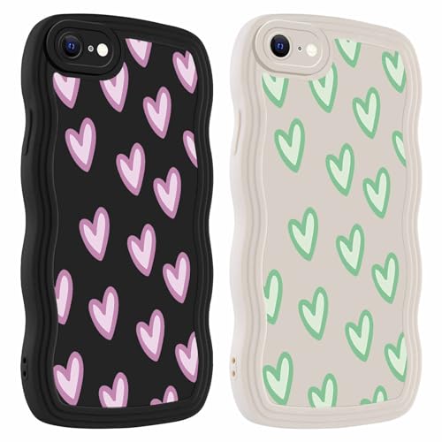 Phoona 2 Stück Herzen Handyhülle Kompatibel mit iPhone 8/SE 2022/7/SE 2020 Hülle 4,7", Süßes Wellen Liebe Aesthetic Design Case, Frauen Mädchen Girls Silikon TPU Schutzhülle Bumper Cover, für iPhone 7 von Phoona