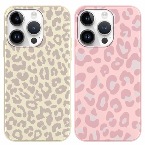 Phoona [2 Stück Hülle für Apple iPhone 14 Pro 6,1", TPU Weiche Beige Matt Silicone Schutzhülle, Ultra Dünn Stoßfest Kratzfest Schutz Handyhülle mit Motiv Designs Case Cover für iPhone 14 Pro Leopard von Phoona