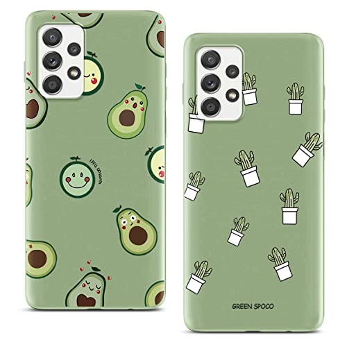 Phoona [2 Stück] Hülle für Samsung Galaxy A52 / A52s 5G 6,5", TPU Weiche Grün Matt Silicone Schutzhülle, Ultra Dünn Stoßfest Schutz Handyhülle mit Motiv Designs Case Cover für Samsung A52 Kaktus von Phoona