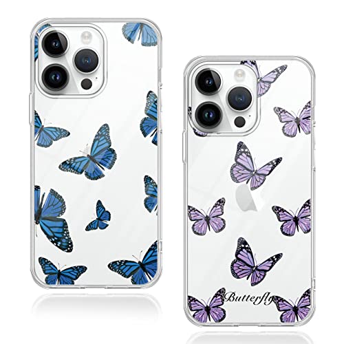 Phoona 2 Stück Samsung Galaxy A22 5G Hülle 6,6", Transparente Weiche Clear Handyhülle TPU Silikon Stoßfeste Schutzhülle Butterfly Motiv Designs Cover für Samsung A22 5G Case Aesthetic,Durchsichtig von Phoona