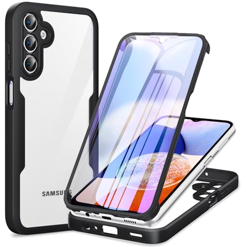 Phoona 360 Grad Hülle für Samsung Galaxy A14 4G/5G mit Transparent Displayschutz, Stoßfeste Silikon TPU Ganzkörper Schutz Handyhülle, Kratzfeste Tragbare Komplettschutz Hülle für Samsung A14, Schwarz von Phoona