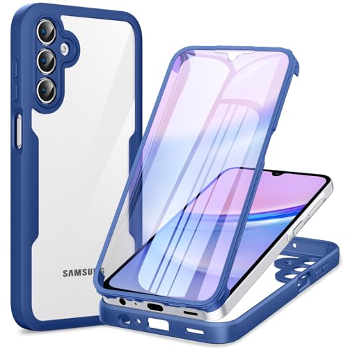 Phoona für Samsung Galaxy A15 4G/5G Hülle, 360 Grad Robust Stoßfest Schutzhülle mit Eingebautem Displayschutz, Case Transparent Panzerhülle Handyhülle für Samsung A15, Blau von Phoona