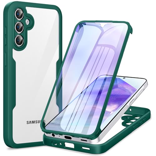 Phoona für Samsung Galaxy A55 5G Hülle, 360 Grad Robust Stoßfest Schutzhülle mit Eingebautem Displayschutz, Case Transparent Panzerhülle Handyhülle für Samsung A55, Grün von Phoona