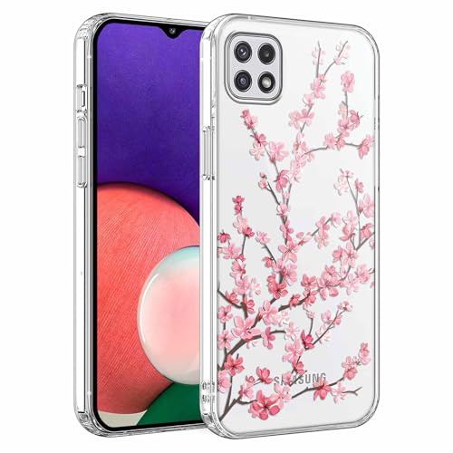 Phoona Transparent Handyhülle für Samsung Galaxy A22 5G Hülle 6,6",Pfirsichblüte Muster Frauen Mädchen Aesthetic Case, Dünn Weich Schlanke Silikon Slim Klar TPU Blume Stoßfest Schutzhülle von Phoona