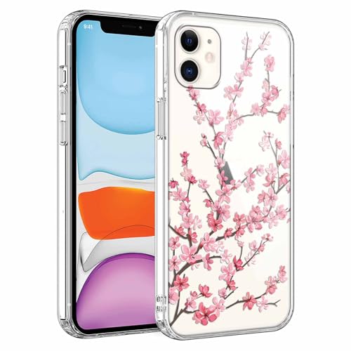 Phoona Transparent Handyhülle für iPhone 11 Hülle 6,1",Pfirsichblüte Muster Frauen Mädchen Aesthetic Case, Dünn Weich Schlanke Silikon Slim Klar TPU Blume Stoßfest Schutzhülle von Phoona