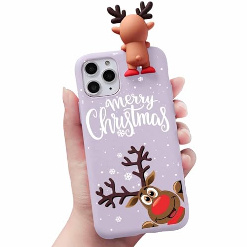 Phoona Weihnacht Hülle für Samsung Galaxy A14 4G/5G Hülle 6,8" Handyhülle mit 3D Puppe Elch 4 Deko Frauen Weihnachten Motiv Schutzhülle Case Weiches Violett TPU Silikon Stoßfest Cover für Samsung A14 von Phoona