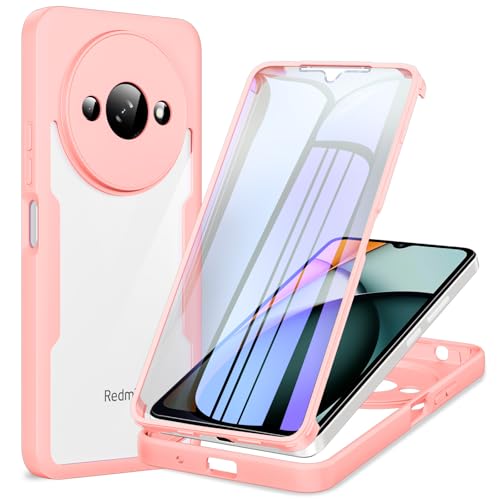 Phoona für Xiaomi Redmi A3 Hülle, 360 Grad Robust Stoßfest Schutzhülle mit Eingebautem Displayschutz, Case Transparent Panzerhülle Handyhülle für Redmi A3, Rosa von Phoona