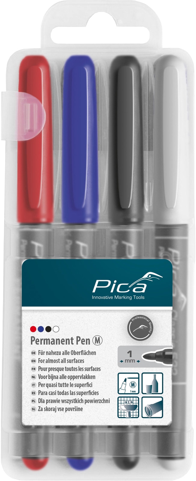 PICA Classic Permanent Pen 4er Set, 534/04, Medium, schwarz/rot/blau/weiß von Pica