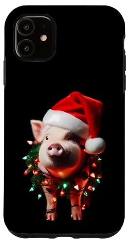 Hülle für iPhone 11 Schwein mit Weihnachtsmütze und Weihnachtsbeleuchtung Besitzer Liebhaber süßes Haustier von Pig With Santa Hat And Christmas Products