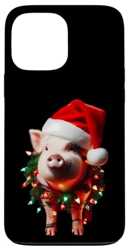 Hülle für iPhone 13 Pro Max Schwein mit Weihnachtsmütze und Weihnachtsbeleuchtung Besitzer Liebhaber süßes Haustier von Pig With Santa Hat And Christmas Products