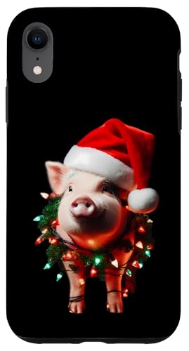 Hülle für iPhone XR Schwein mit Weihnachtsmütze und Weihnachtsbeleuchtung Besitzer Liebhaber süßes Haustier von Pig With Santa Hat And Christmas Products