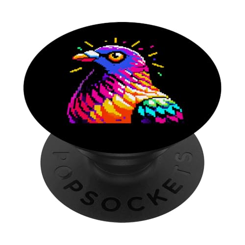 Pigeon Bird Brain 1980er Jahre Herren Retro Pixel Art Birdwatchers PopSockets mit austauschbarem PopGrip von Pigeon Parade - Bird Watching Fashion