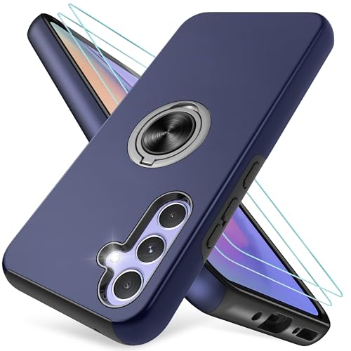 Handyhülle für Samsung Galaxy A54 5G hülle mit 2 Stück Schutzfolie,360°Magnetischer Metall Ring Ständer,Stoßdämpfende Fallschutz Schutzhülle,Anti-Fingerabdruck Hülle für Samsung Galaxy A54-Blau von Pilaru