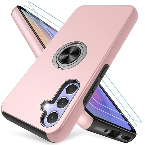 Handyhülle für Samsung Galaxy A54 5G hülle mit 2 Stück Schutzfolie,360°Magnetischer Metall Ring Ständer,Stoßdämpfende Fallschutz Schutzhülle,Anti-Fingerabdruck Hülle für Samsung Galaxy A54-Rosa von Pilaru