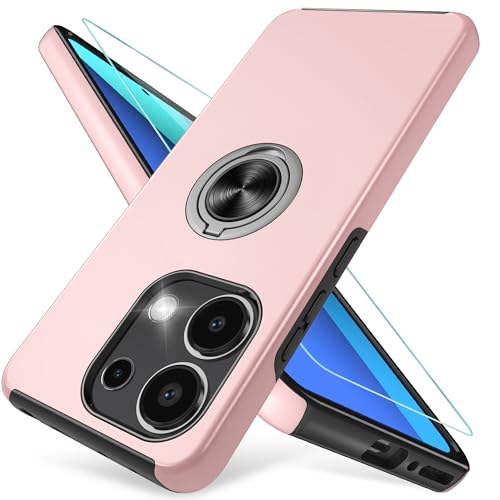 Pilaru Kompatibel mit Xiaomi Redmi Note 13 Hülle, Eingebetteter 360° Drehbarer Ständer Schutzhülle Xiaomi Redmi Note 13 Hülle Starke Stoßfestigkeit Handyhülle Redmi Note 13 Hülle-Rosa von Pilaru