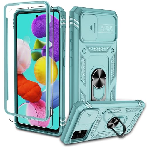 Pilaru Samsung Galaxy A51 4G Hülle, A51 4G Kameraschutz Handyhülle mit 1 Stück Schutzfolie, 360° Drehhalter Ring Schutzhülle Militär Outdoor Stoßfest Kratzfest Handy Hüllen für Samsung A51 4G-Grün von Pilaru