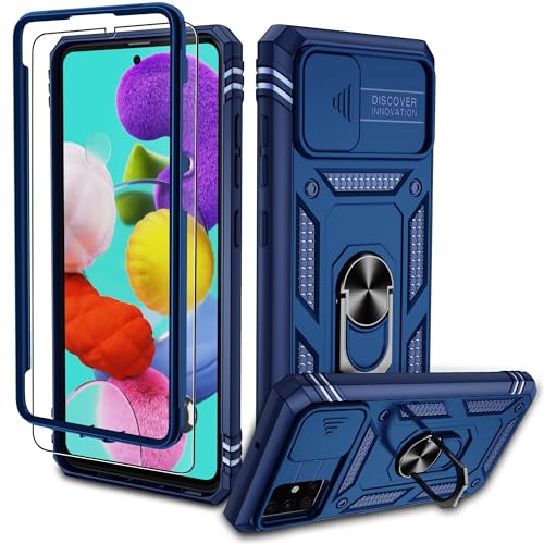 Pilaru für Samsung Galaxy A51 4G Hülle, A51 4G Kameraschutz Handyhülle mit 1 Stück Schutzfolie, 360° Drehhalter Ring Schutzhülle Militär Outdoor Stoßfest Kratzfest Handy Hüllen für Samsung A51 4G-Blau von Pilaru