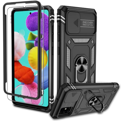 Pilaru für Samsung Galaxy A51 4G Hülle, Kameraschutz Handyhülle mit 1 Stück Schutzfolie, 360° Drehhalter Ring Schutzhülle Militär Outdoor Stoßfest Kratzfest Handy Hüllen für Samsung A51 4G-Schwarz von Pilaru