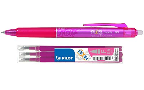 Pilot Frixion Einziehbarer 0,5 mm durch Wärme abwischbarer Mehrzweckstift und Minen-Set - Inklusive Stift und drei 5,0-mm-Minen. (Rosa) von Pilot_Sets