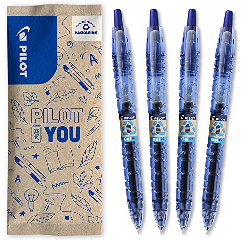 PILOT Bottle 2 Pen Gel 0.7, Gelschreiber, Hergestellt aus recyceltem Kunststoff, (Blau), mittlere Spitze, 1 stück (4er Pack) von Pilot