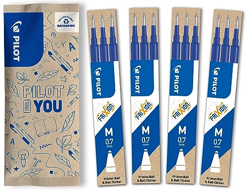 PILOT FriXion Ersatzminen 0.7 – 12 Stück (3er Sets), Farbe Blau – FriXion Nachfüllminen mit radierbarer Tinte – Kompatibel mit FriXion Ball & FriXion Clicker – mittlere Stärke – Gel-Tintenrollermine von PILOT