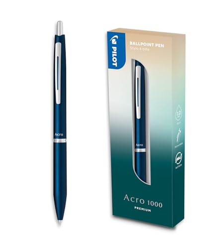 PILOT - Acro 1000 Premium Kugelschreiber in Navy Blue in Geschenkbox - Ultra-weiche Tinte für unvergleichliches Schreiben - Nachfüllbarer Druckkugelschreiber - Schreibfarbe Schwarz - Mittlere Spitze von PILOT
