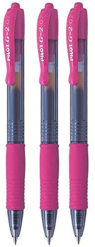 Pilot G2 07 Pink Fine Tintenroller / Gelschreiber, mit 0,7 mm Spitze, 0,39 mm Strichbreite, nachfüllbar BL-G2-7 (3 Stück) von Pilot