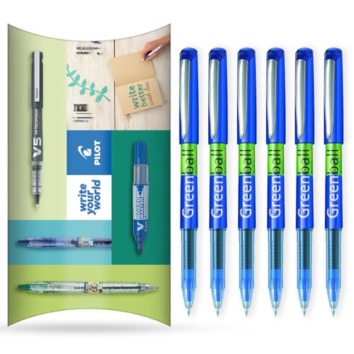 Pilot GreenBall Tintenroller mit flüssiger Tinte, Begreen Range 89 % recycelt, 6 Stück, mittlere 0,7 mm Spitze, ideal für Schreiben, Schule, Zuhause, Revision, Büro (Blau) von Pilot