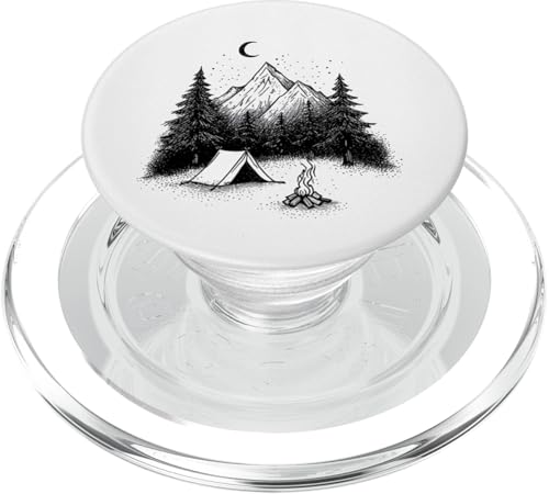 Bergzelt unter Halbmond Minimalistisch Camping Wald PopSockets PopGrip für MagSafe von Pine & Shovel Co.