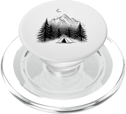 Bergzelt unter Halbmond minimalistische Illustration PopSockets PopGrip für MagSafe von Pine & Shovel Co.