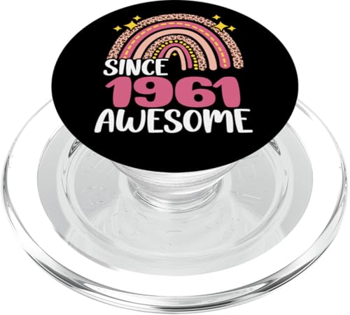 Awesome Since 1961 62. Birthday Rainbow Gifts Born In 1961 PopSockets PopGrip für MagSafe von Pink Leopard Rainbow BDay Gifts Women Girls Floral