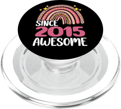 Awesome Since 2015 8. Geburtstag, Regenbogen-Geschenke, geboren im Jahr 2015 PopSockets PopGrip für MagSafe von Pink Leopard Rainbow BDay Gifts Women Girls Floral