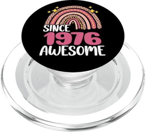 Fantastisch seit 1976 zum 47. Geburtstag, Regenbogengeschenke, geboren 1976 PopSockets PopGrip für MagSafe von Pink Leopard Rainbow BDay Gifts Women Girls Floral