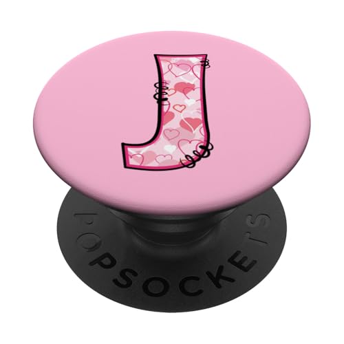 Buchstabe J rosa Initiale Monogramm Herzen Girly PopSockets mit austauschbarem PopGrip von Pink Name Initial Monogram Designs