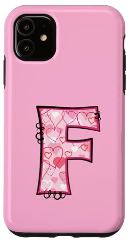 Hülle für iPhone 11 Buchstabe F Rosa Initiale Monogramm Herzen Girly von Pink Name Initial Monogram Designs