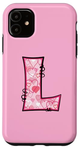 Hülle für iPhone 11 Buchstabe L Rosa Initiale Monogramm Herzen Girly von Pink Name Initial Monogram Designs