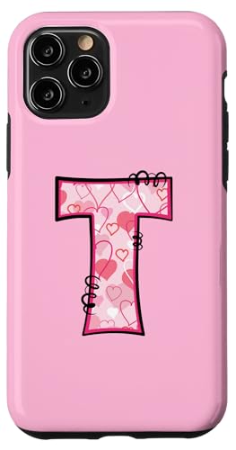 Hülle für iPhone 11 Pro Buchstabe T rosa Initiale Monogramm Herzen Girly von Pink Name Initial Monogram Designs