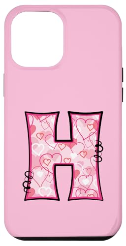 Hülle für iPhone 13 Pro Max Buchstabe H Pink Initiale Monogramm Herzen Girly von Pink Name Initial Monogram Designs