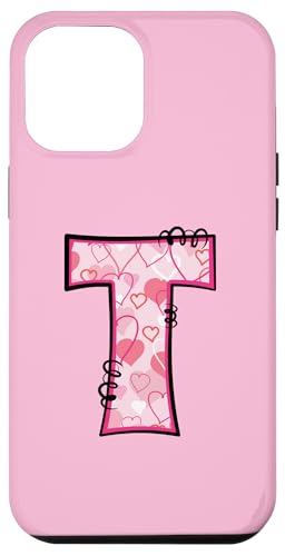 Hülle für iPhone 13 Pro Max Buchstabe T rosa Initiale Monogramm Herzen Girly von Pink Name Initial Monogram Designs