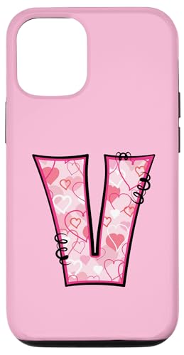 Hülle für iPhone 14 Pro Buchstabe V rosa Initiale Monogramm Herzen Girly von Pink Name Initial Monogram Designs