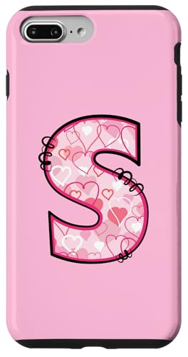 Hülle für iPhone 7 Plus/8 Plus Buchstabe S Rosa Initiale Monogramm Herzen Girly von Pink Name Initial Monogram Designs