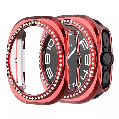 Bling Case Crystal Schutzhülle für Samsung Galaxy Watch 7 Ultra 47 mm, PC-Schutzhülle für Damen (Rot) von Pisheng