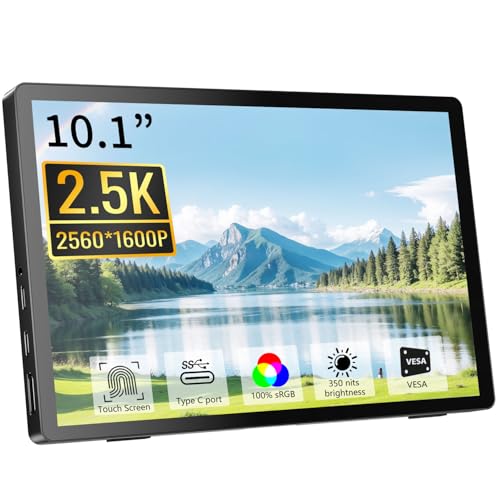 Pisichen Tragbarer Monitor Touchscreen, QHD 2,5K(2560 x 1600) IPS 10,1 Zoll Portable Touchscreen Display, Externer HDMI USB-C Monitor für PC Laptop PS4 Xbox, Integrierte Lautsprecher von Pisichen