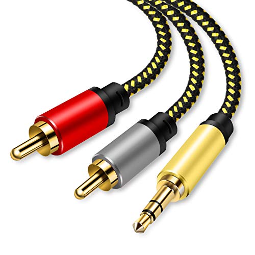 Pkdjfls Chinch auf Klinke 3,5 Cinch Kabel 3.5mm Klinke zu 2 Stereo RCA Stecker HiFi Audio Aux Kabel mit Nylon Mantel, Metall Gerhäuse und 24K vergoldeter Kontakte (2M/6Feet) von Pkdjfls