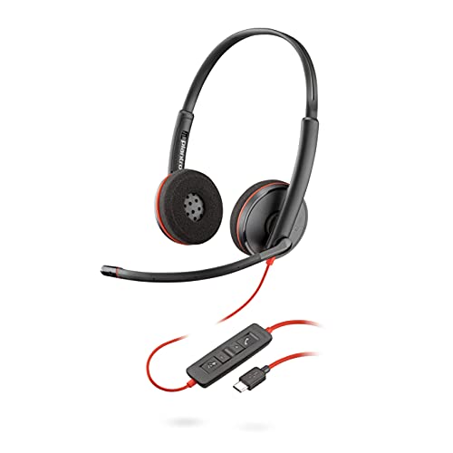 Plantronics – Blackwire 3220, kabelgebundenes Headset – Zwei-Ohr-Headset (Stereo) mit Mikrofonarm – Verbindung mit PC/Mac über USB-C-Anschluss – Kompatibel mit Teams, Zoom und mehr, Schaum von Poly