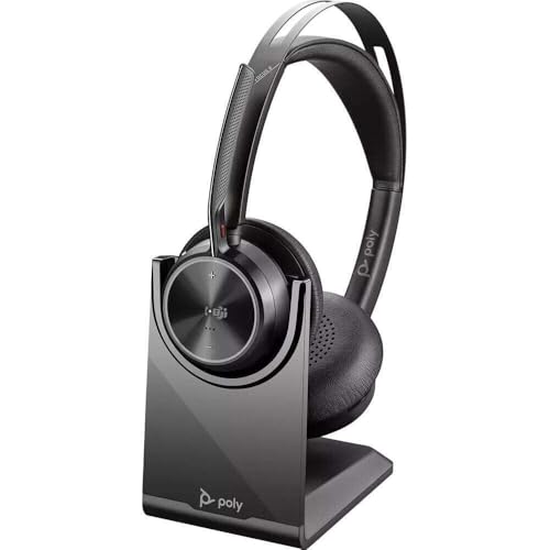 Poly - Voyager Focus 2 UC USB-A Headset with Stand (Plantronics) - Bluetooth Dual-Ear (Stereo) Headset with Boom Mic - USB-A PC/Mac Compatible - Active Noise Canceling - Works with Teams, Zoom & more von Poly